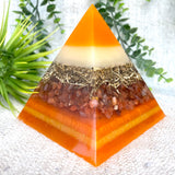 LYDIA- Orgonite Pyramid - EMF Protector - Carnelian Crystal & Brass Metal