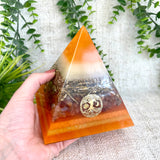 LYDIA- Orgonite Pyramid - EMF Protector - Carnelian Crystal & Brass Metal
