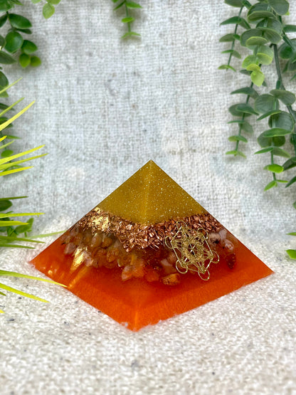 ENYA - Orgonite Pyramid - EMF Protector - Carnelian Crystal & Brass Metal