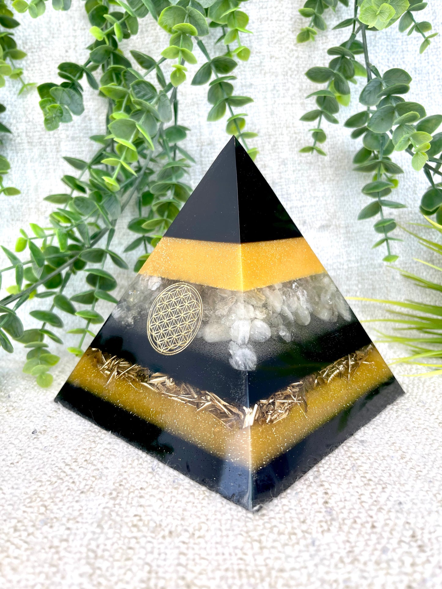 AGATHA - Orgonite Pyramid - EMF Protector - Citrine Crystal and Brass Metal