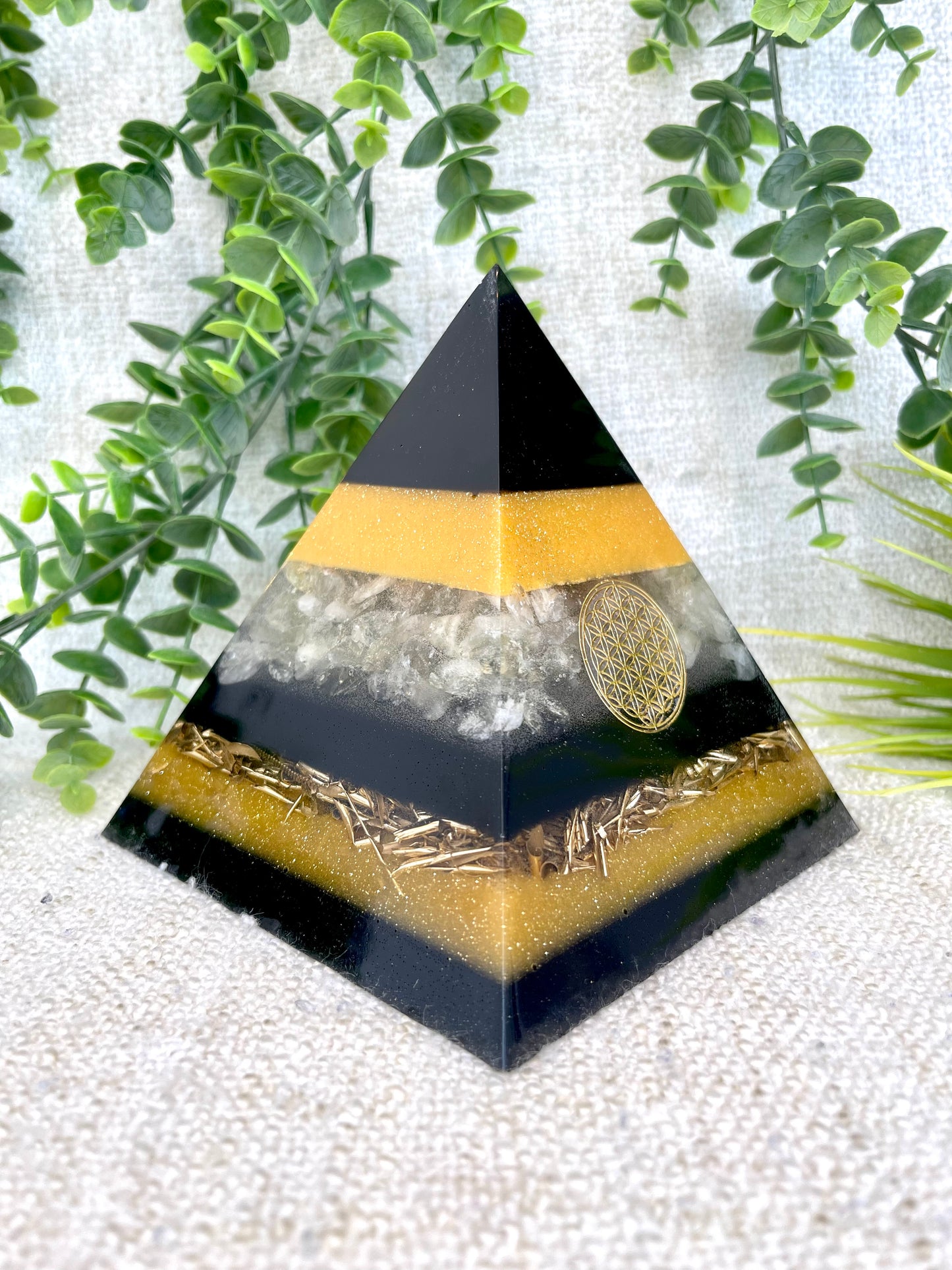 AGATHA - Orgonite Pyramid - EMF Protector - Citrine Crystal and Brass Metal