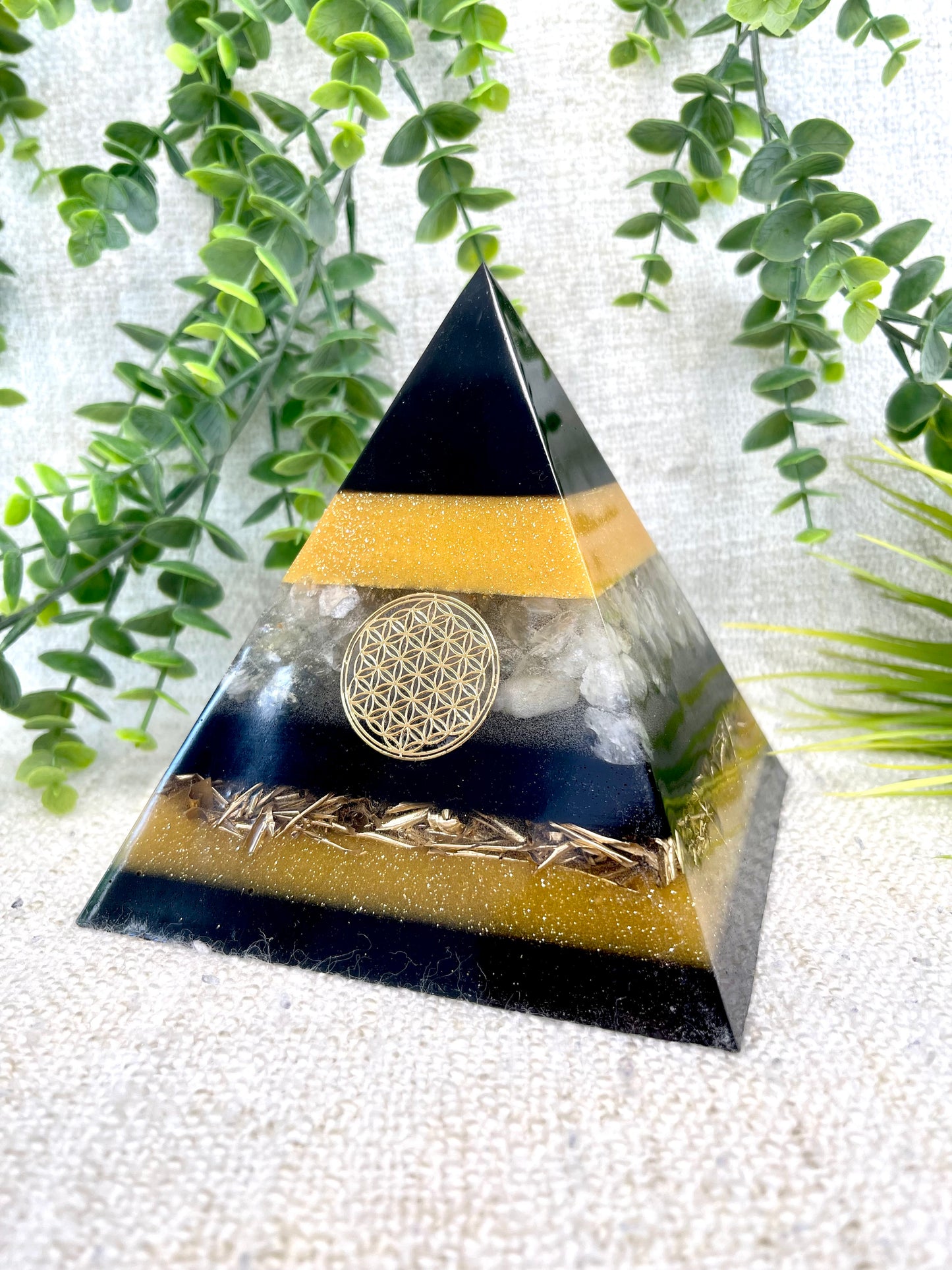 AGATHA - Orgonite Pyramid - EMF Protector - Citrine Crystal and Brass Metal