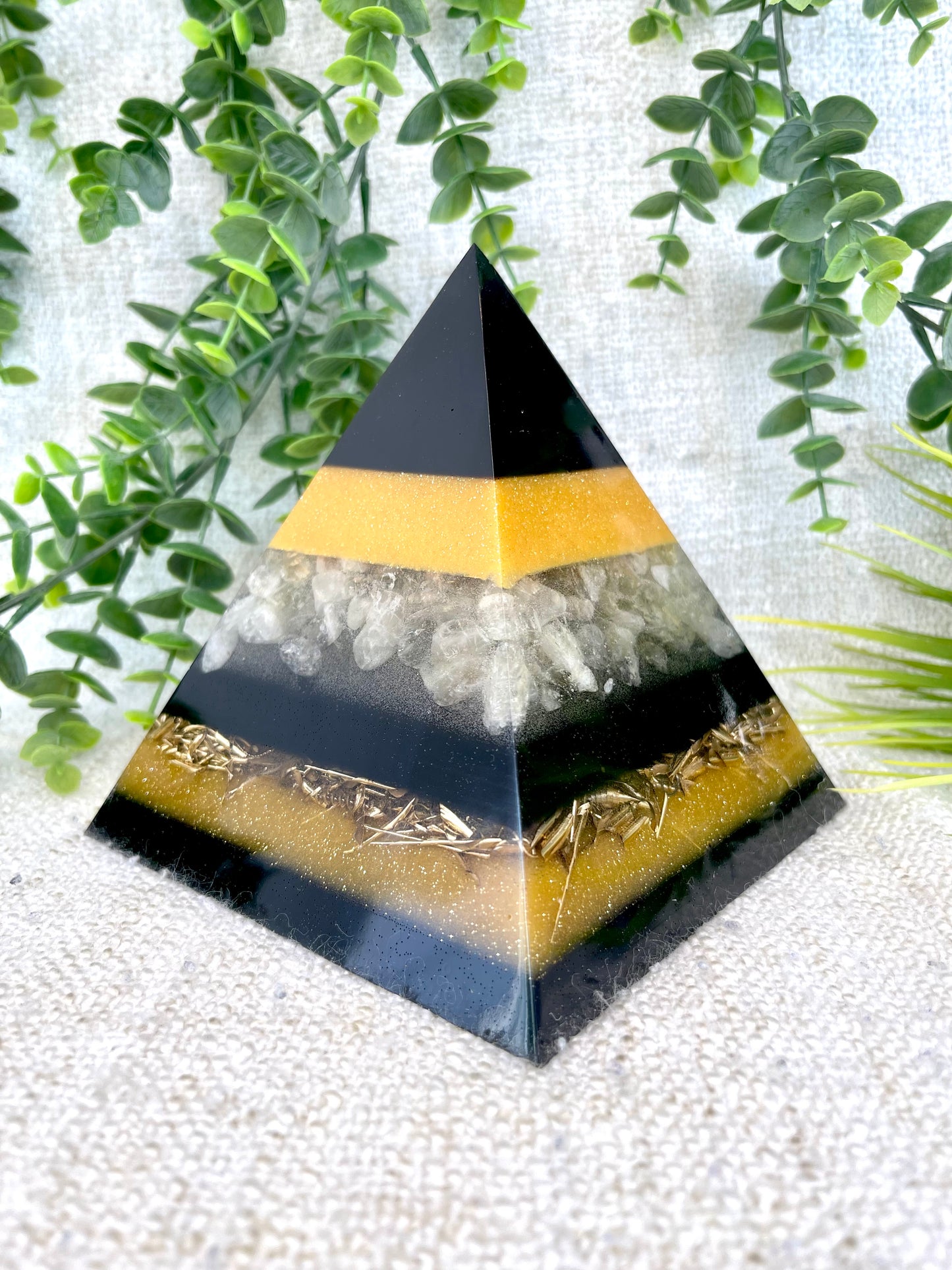 AGATHA - Orgonite Pyramid - EMF Protector - Citrine Crystal and Brass Metal