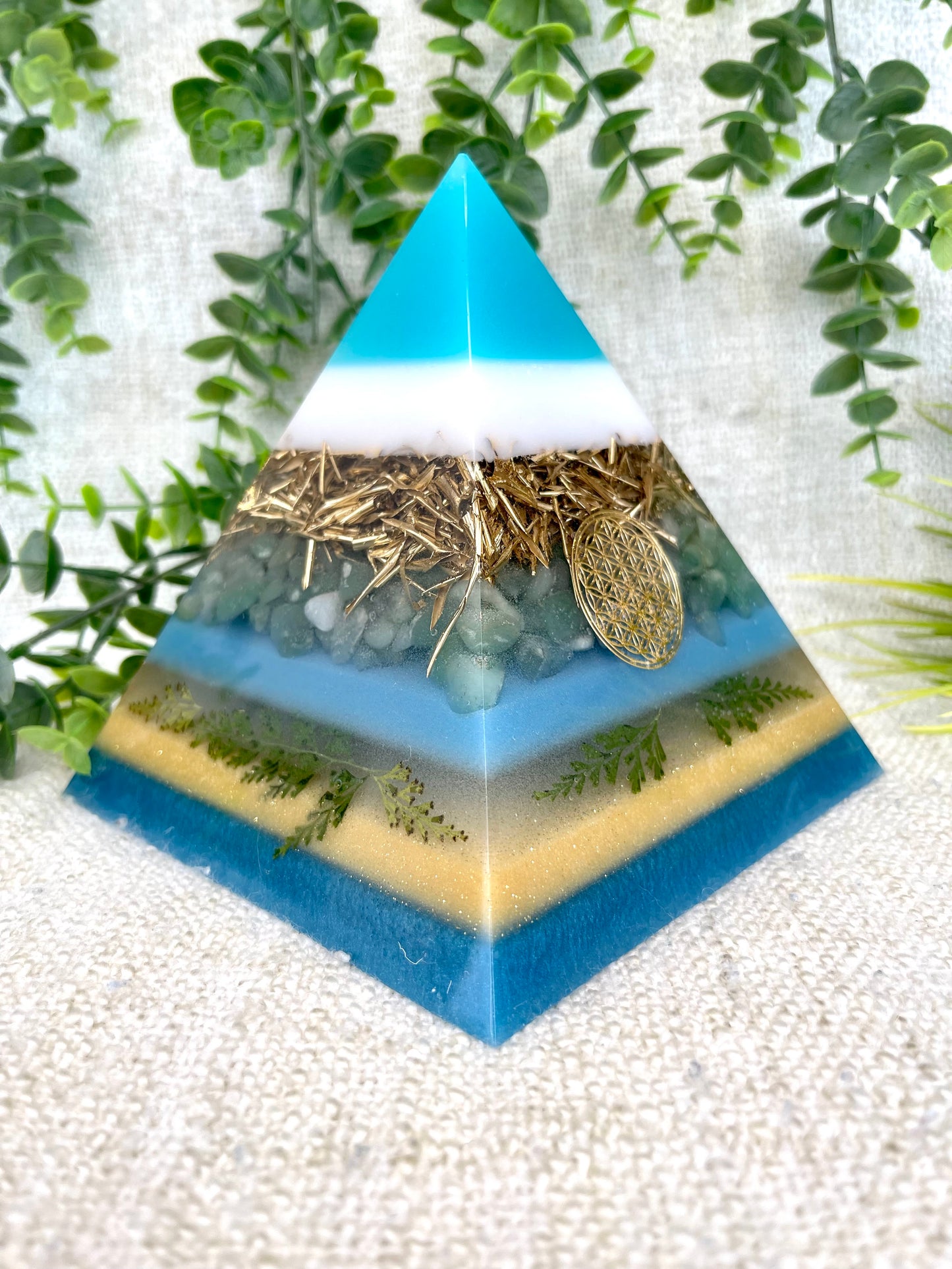 GAIA - Orgonite Pyramid - EMF Protector - Aventurine Crystal and Brass Metal