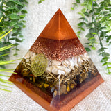 RUTH - Orgonite Pyramid - EMF Protector - Tiger's Eye Crystal, Seashell and Copper and Brass metals
