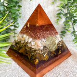 RUTH - Orgonite Pyramid - EMF Protector - Tiger's Eye Crystal, Seashell and Copper and Brass metals