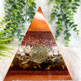 RUTH - Orgonite Pyramid - EMF Protector - Tiger's Eye Crystal, Seashell and Copper and Brass metals