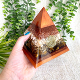 RUTH - Orgonite Pyramid - EMF Protector - Tiger's Eye Crystal, Seashell and Copper and Brass metals