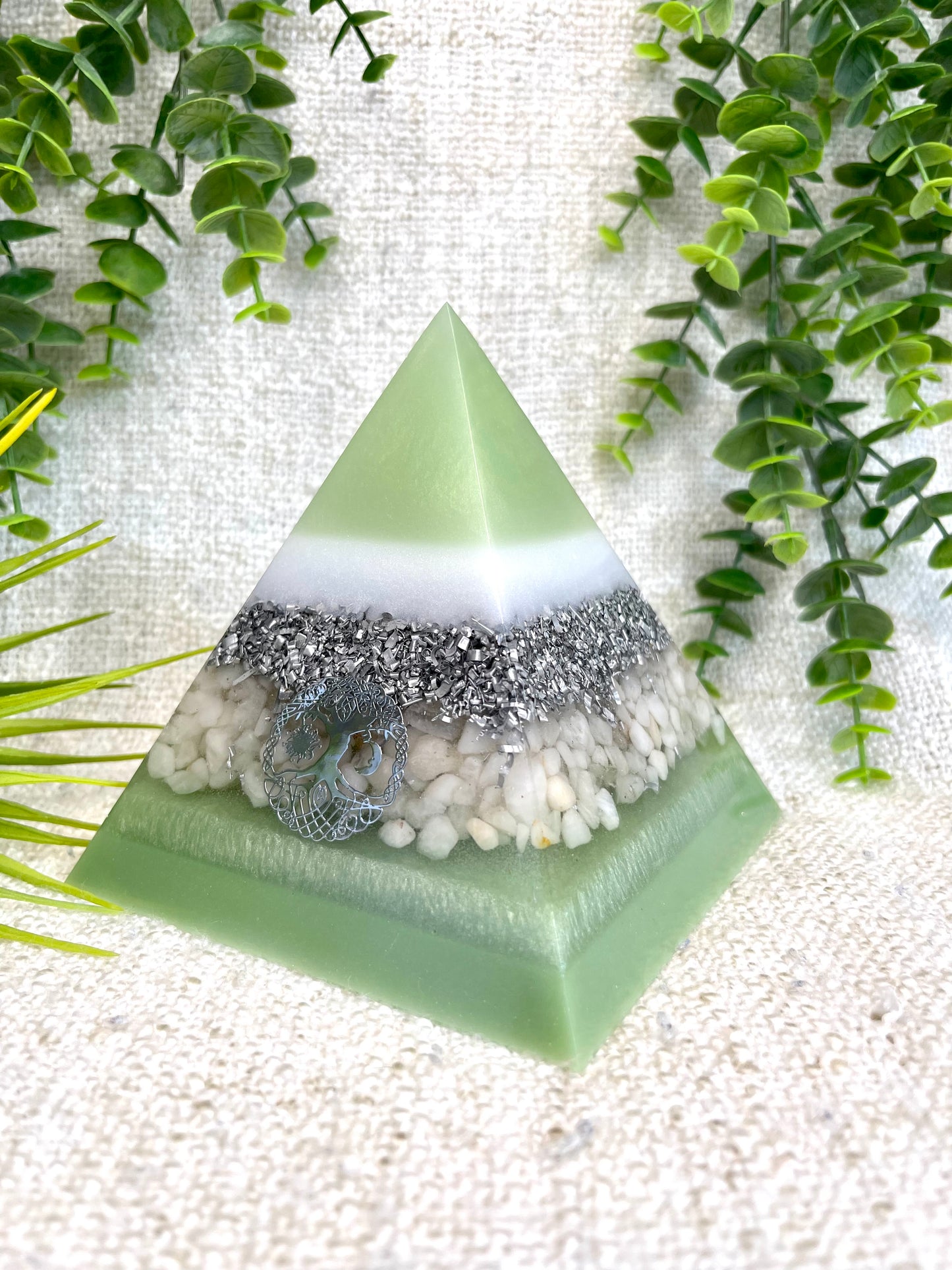 SAGE - Orgonite Pyramid - EMF Protector - White Milky Quartz and Aluminum Metals