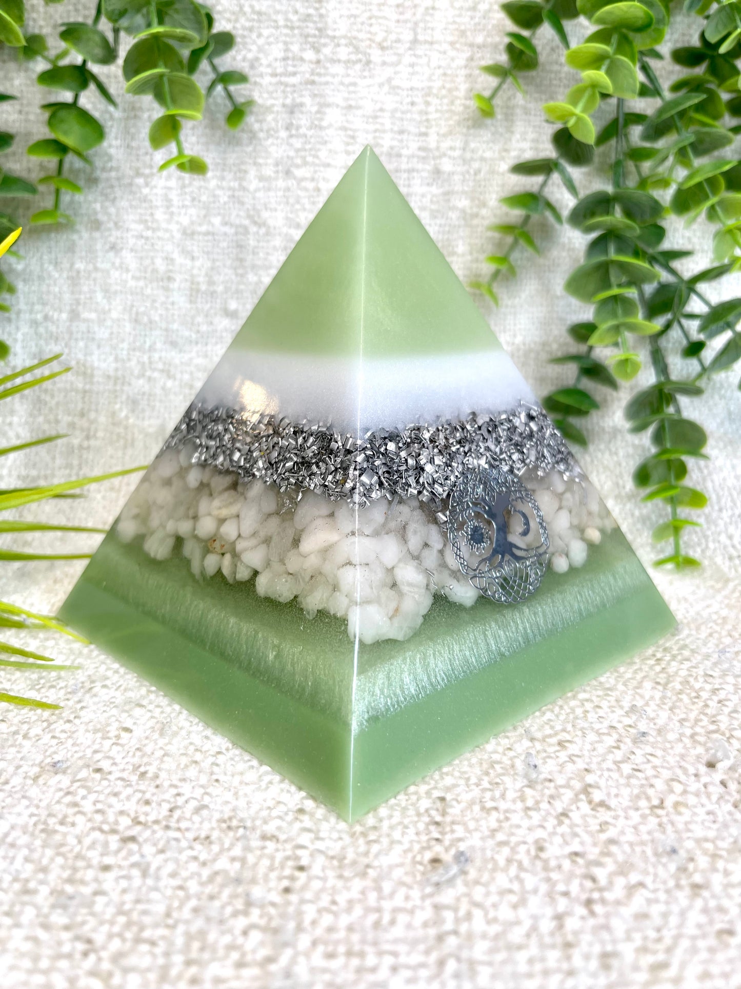 SAGE - Orgonite Pyramid - EMF Protector - White Milky Quartz and Aluminum Metals