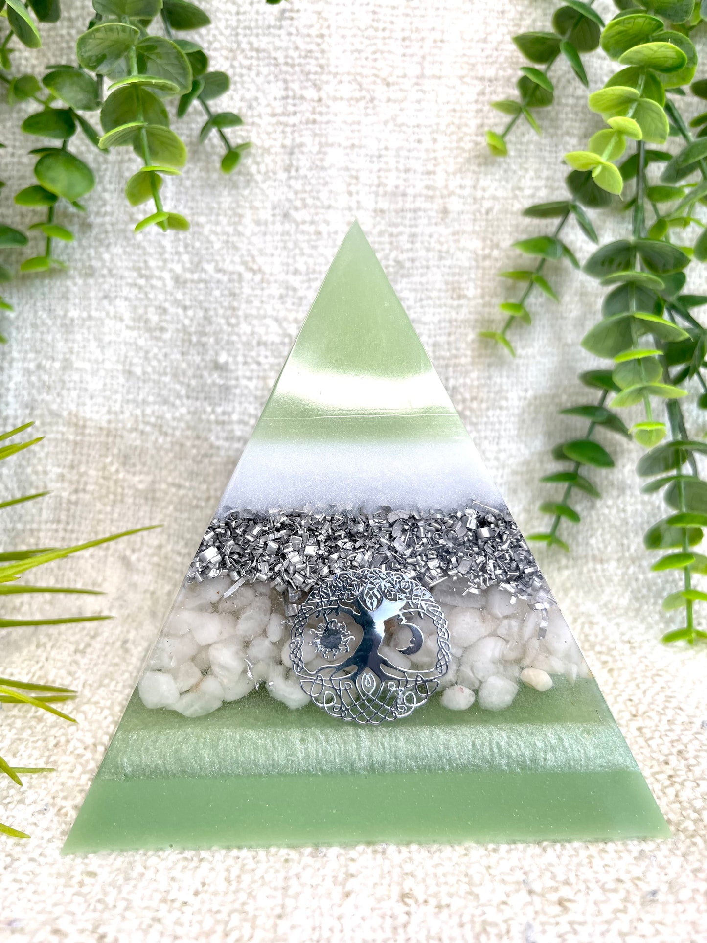 SAGE - Orgonite Pyramid - EMF Protector - White Milky Quartz and Aluminum Metals