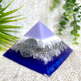 LUNA - Orgonite Pyramid - EMF Protector - White Milky Quartz and Aluminum Metals