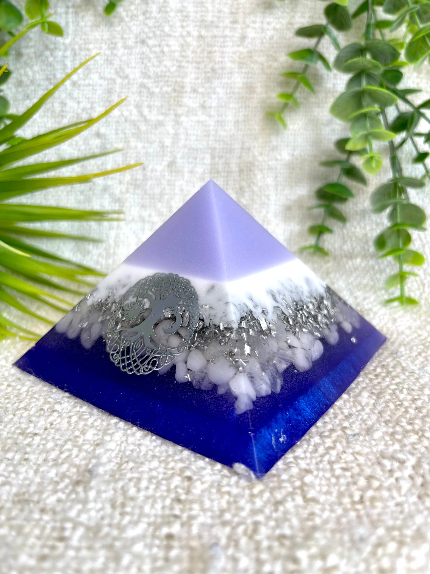 LUNA - Orgonite Pyramid - EMF Protector - White Milky Quartz and Aluminum Metals