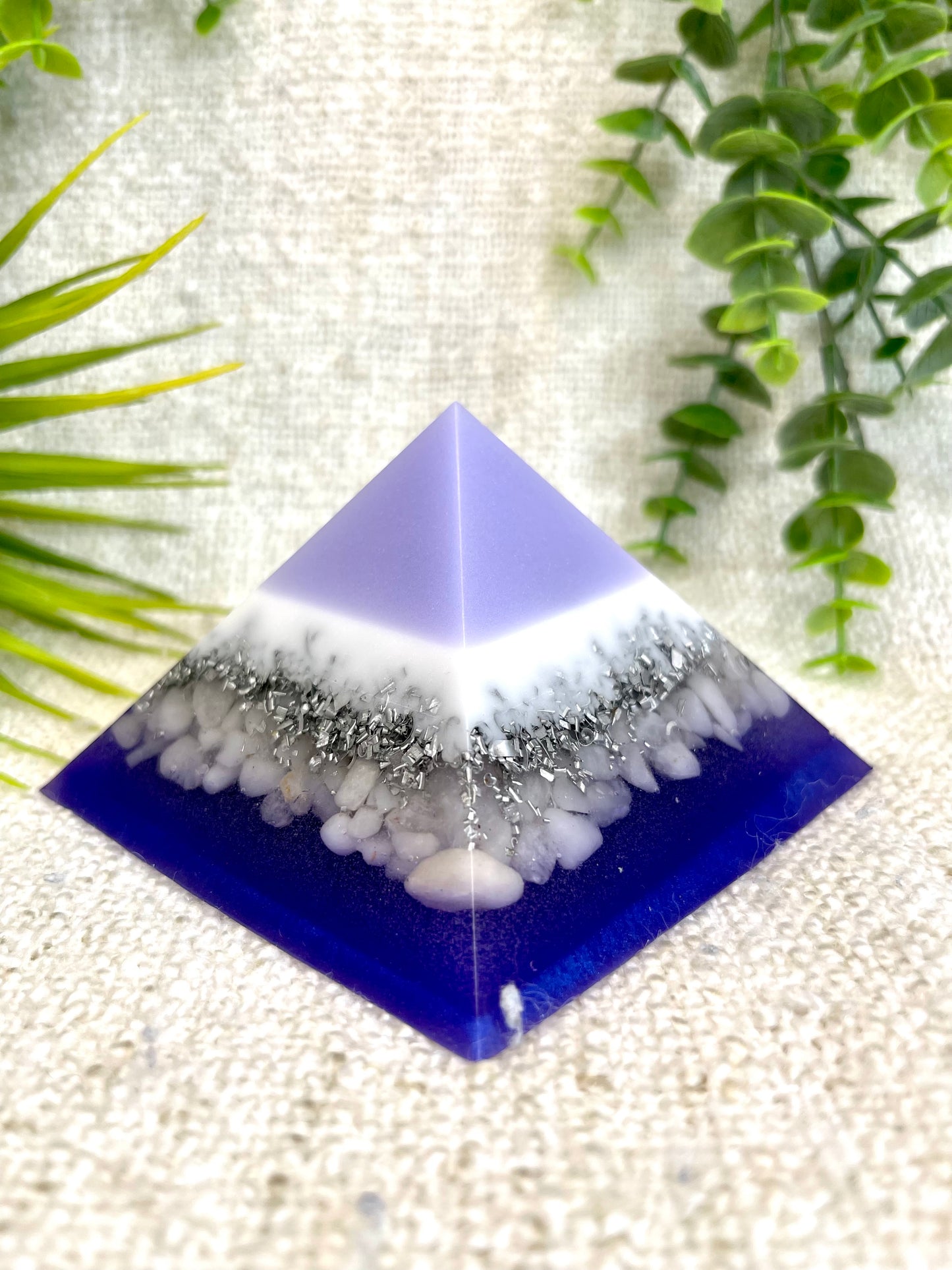 LUNA - Orgonite Pyramid - EMF Protector - White Milky Quartz and Aluminum Metals