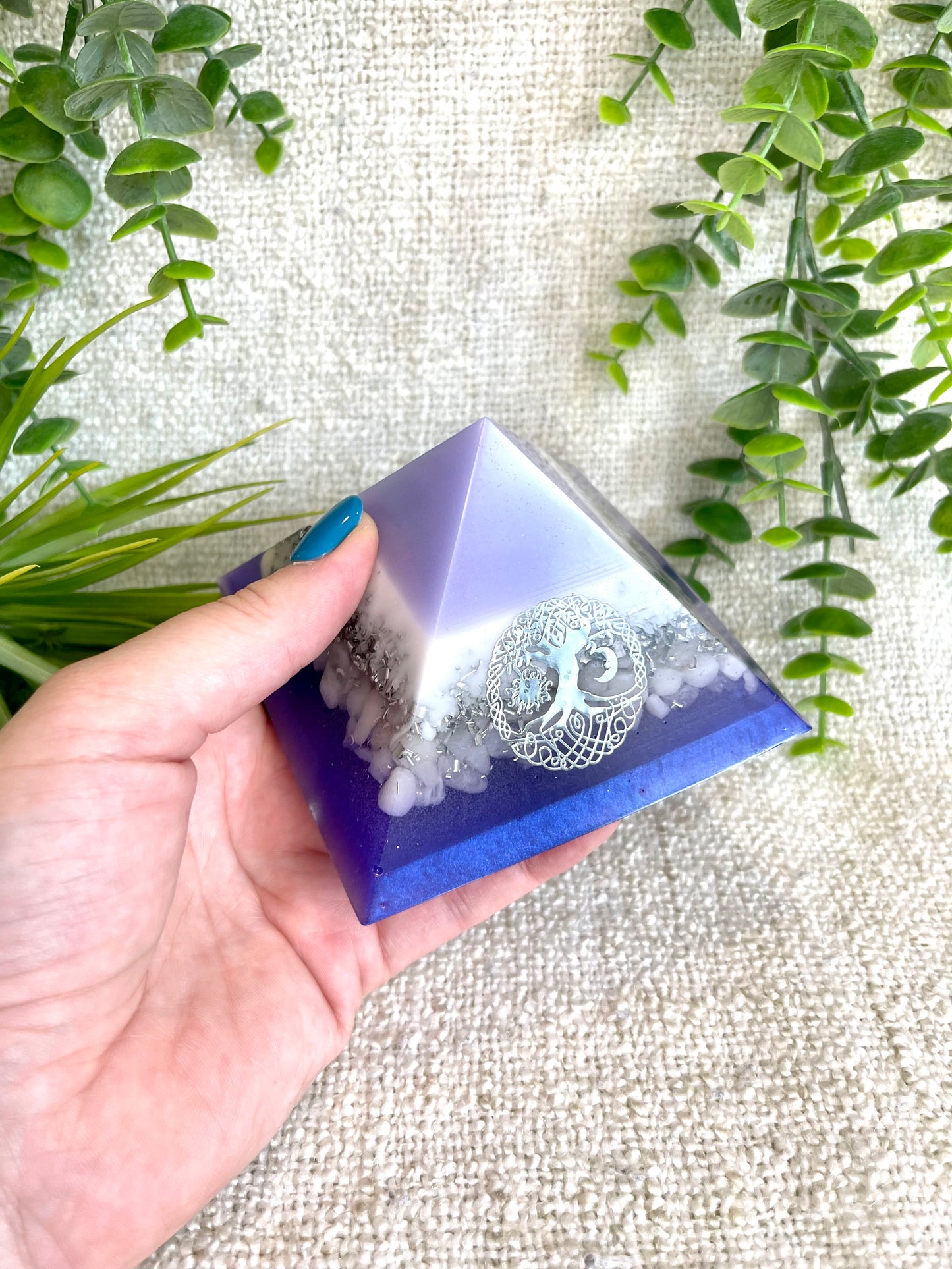 LUNA - Orgonite Pyramid - EMF Protector - White Milky Quartz and Aluminum Metals