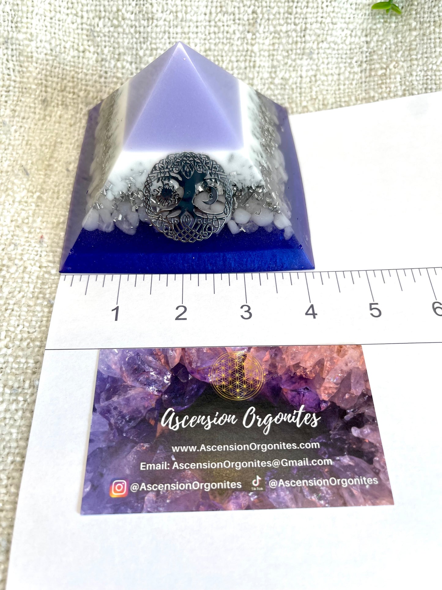 LUNA - Orgonite Pyramid - EMF Protector - White Milky Quartz and Aluminum Metals