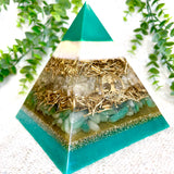 NATHALY - Orgonite Pyramid - EMF Protector - Citrine & Aventurine Crystal and Brass Metal