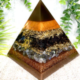 ELIZABETH- Orgonite Pyramid - EMF Protector - Smoky Quartz, Labradorite Quartz and Brass Metals
