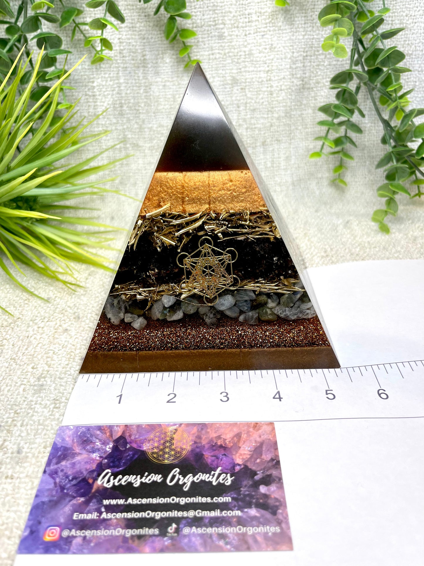 ELIZABETH- Orgonite Pyramid - EMF Protector - Smoky Quartz, Labradorite Quartz and Brass Metals