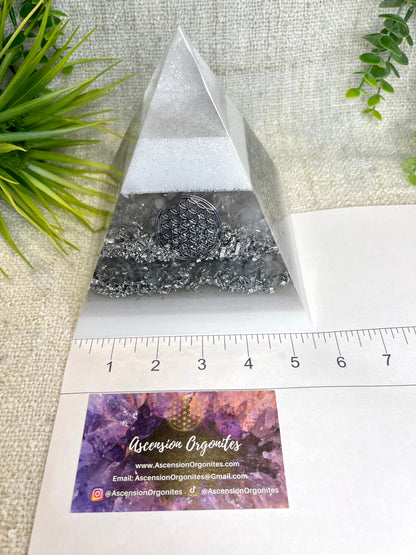 MONICA - Orgonite Pyramid - EMF Protector - White Quartz and Aluminum Metal