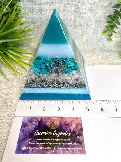 GABRIELA - Orgonite Pyramid - EMF Protector - Turquoise, White Milky Quartz and Aluminum Metals