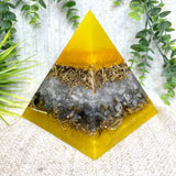 PAOLA- Orgonite Pyramid - EMF Protector - White Quartz, Labradorite Quartz and Brass Metal