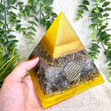 PAOLA- Orgonite Pyramid - EMF Protector - White Quartz, Labradorite Quartz and Brass Metal