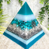 GABRIELA - Orgonite Pyramid - EMF Protector - Turquoise, White Milky Quartz and Aluminum Metals