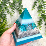 GABRIELA - Orgonite Pyramid - EMF Protector - Turquoise, White Milky Quartz and Aluminum Metals
