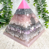 FARRAH - EMF Protector - Rose Quartz, White Milky Quartz, Kunzite Crystal, White and Clear Quartz, and Moonstone with Aluminium Metals