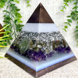 ANDREA - Orgonite Pyramid - EMF Protector - Labradorite Quartz, Amethyst Crystals and Aluminum Metal