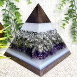 ANDREA - Orgonite Pyramid - EMF Protector - Labradorite Quartz, Amethyst Crystals and Aluminum Metal