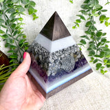 ANDREA - Orgonite Pyramid - EMF Protector - Labradorite Quartz, Amethyst Crystals and Aluminum Metal