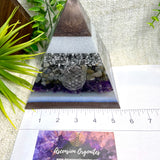 ANDREA - Orgonite Pyramid - EMF Protector - Labradorite Quartz, Amethyst Crystals and Aluminum Metal