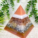 GEORGIA - Orgonite Pyramid - EMF Protector - Peach Moonstone, White Milky Quartz and Copper with Aluminum Metals