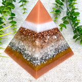GEORGIA - Orgonite Pyramid - EMF Protector - Peach Moonstone, White Milky Quartz and Copper with Aluminum Metals