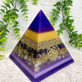 CHARLOTTE - Orgonite Pyramid - EMF Protector - Amethyst with Citrine and Brass Metals