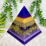 CHARLOTTE - Orgonite Pyramid - EMF Protector - Amethyst with Citrine and Brass Metals