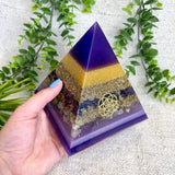 CHARLOTTE - Orgonite Pyramid - EMF Protector - Amethyst with Citrine and Brass Metals