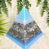 AZUL - Orgonite Pyramid - EMF Protector - Aquamarine Crystal and White Quartz with  Aluminum Metal