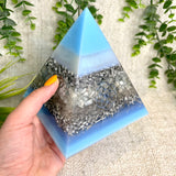 AZUL - Orgonite Pyramid - EMF Protector - Aquamarine Crystal and White Quartz with  Aluminum Metal