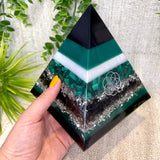 ATLAS - Orgonite Pyramid - EMF Protector - Malachite Crystal, Smoky Quartz with  Aluminum Metal
