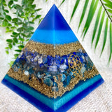 SEAN - Orgonite Pyramid - EMF Protector - Lapis Lazuli and Blue Apatite with Brass Metal