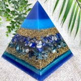 SEAN - Orgonite Pyramid - EMF Protector - Lapis Lazuli and Blue Apatite with Brass Metal