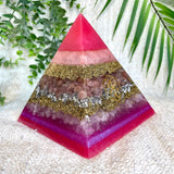 SABRINA - Orgonite Pyramid - EMF Protector - Strawberry Quartz and Rose Quartz with Brass and Aluminum Metal