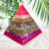 SABRINA - Orgonite Pyramid - EMF Protector - Strawberry Quartz and Rose Quartz with Brass and Aluminum Metal