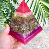 SABRINA - Orgonite Pyramid - EMF Protector - Strawberry Quartz and Rose Quartz with Brass and Aluminum Metal