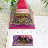 SABRINA - Orgonite Pyramid - EMF Protector - Strawberry Quartz and Rose Quartz with Brass and Aluminum Metal