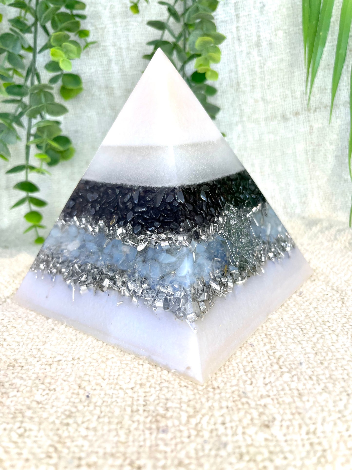 LIAM - Orgonite Pyramid - EMF Protector - Hematite, Opalite and Aluminum Metals