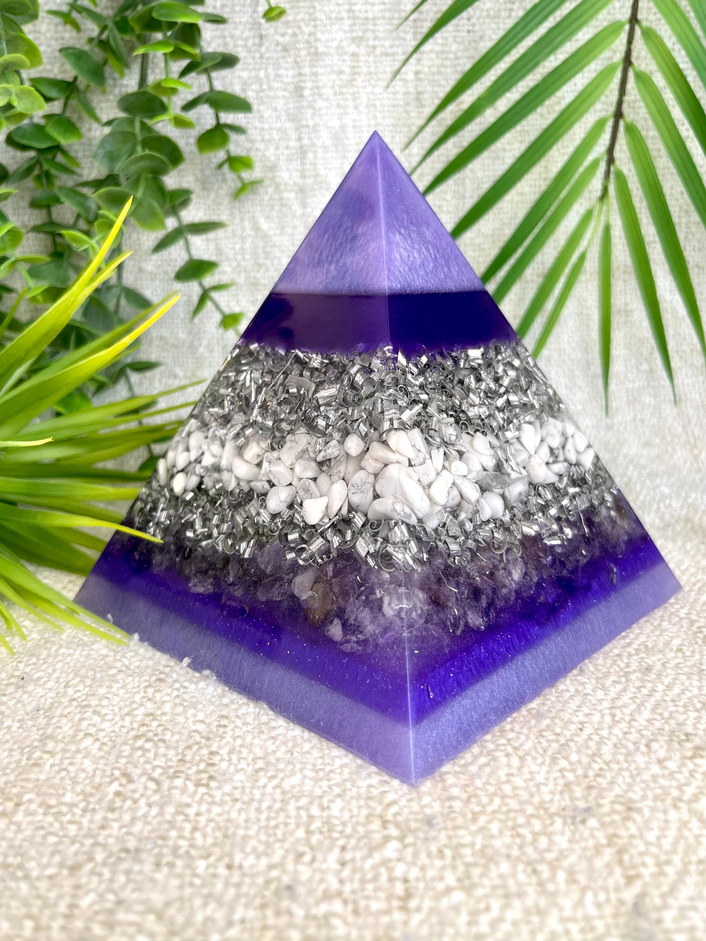 LILAC - Orgonite Pyramid - EMF Protector - Howlite, Ametrine Crystal and Aluminum Metals